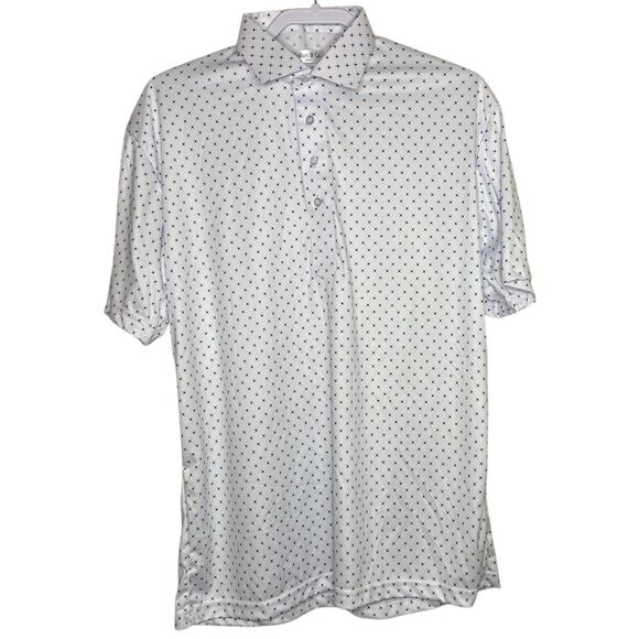Collars & Co Polo Shirt Mens L White Blue 5 Diamond Golf Preppy Dress Collar NEW - Picture 2 of 7